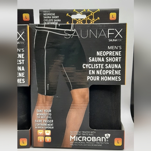 SaunaFX Men's Neoprene Sauna Vest & Sauna Short Large Workout Black Gray Trim - Picture 3 of 6